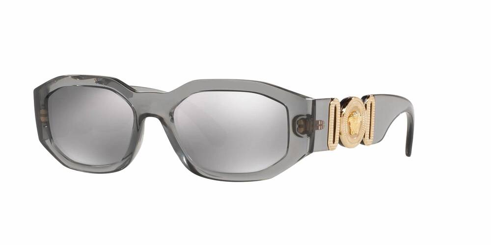 NEW VERSACE men's medusa biggie rectangle sunglasses in transparent grey - light
